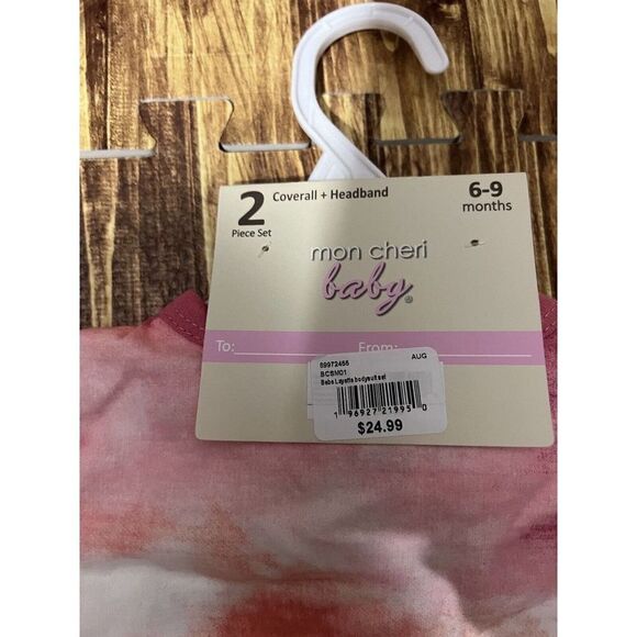 Mon Cheri Baby 2pc Set Pink Footie And Headband Reindeer Theme - Picture 7 of 7